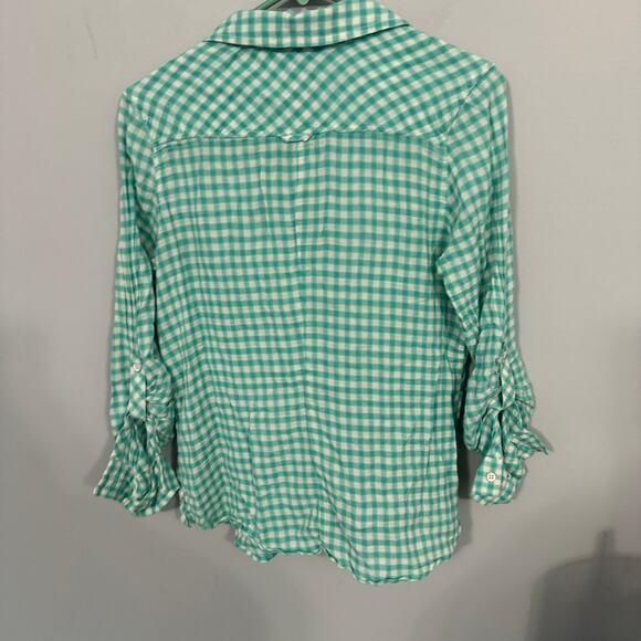 Relativity Roll Tab Sleeve Button Down Gingham Top Size Medium - Picture 7 of 7